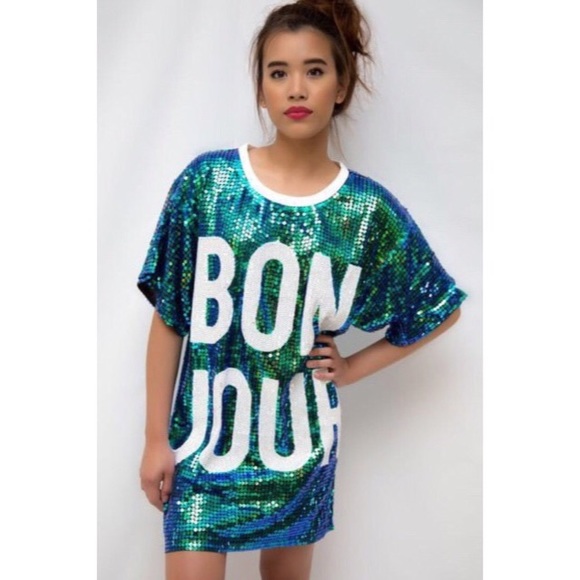 bonjour sequin shirt dress